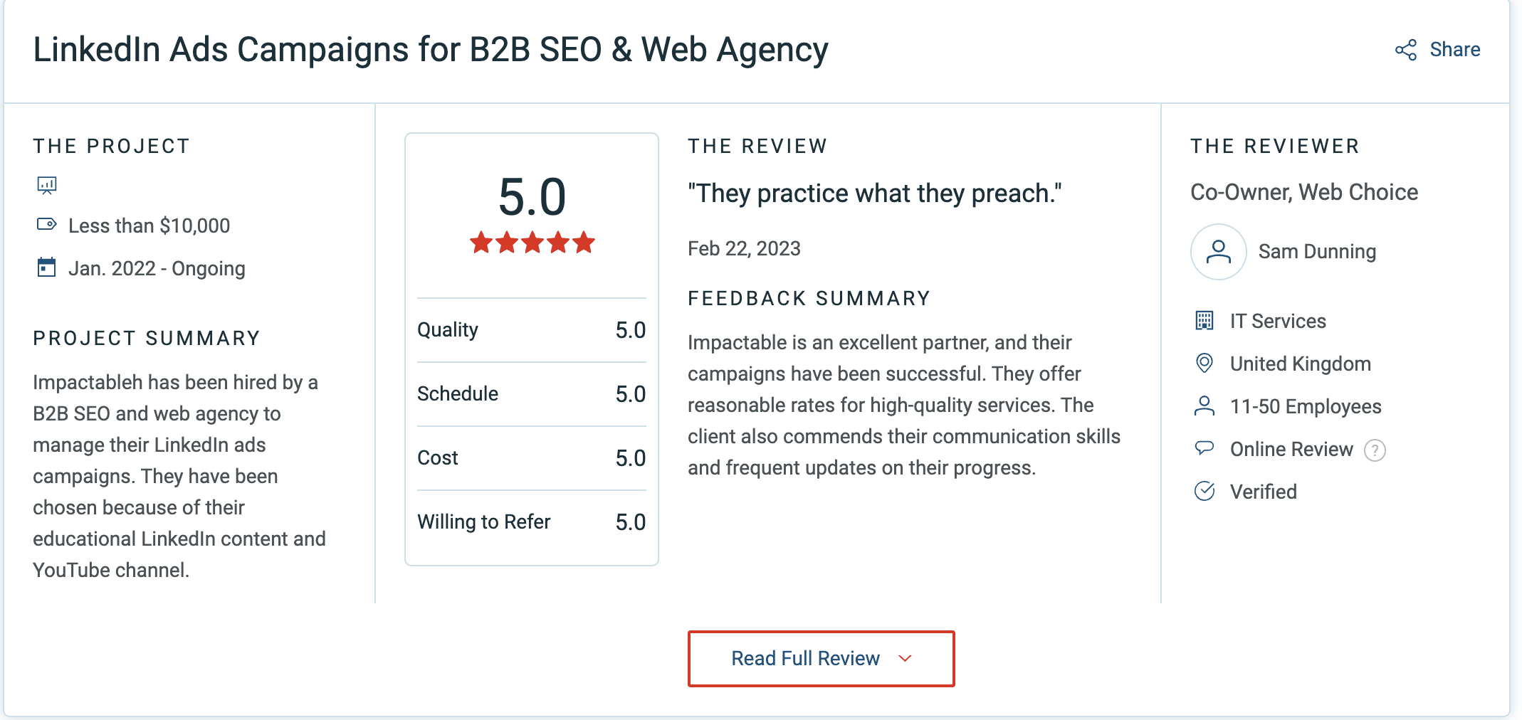 Linkedin ads agency reviews - Impactable Review